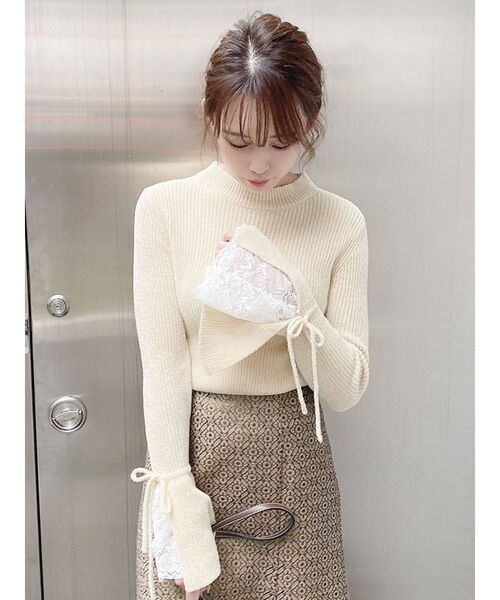 dazzlin（ダズリン）の「レースモールリブニット（ニット/セーター・レディース・ブラック/アイボリー/グレー・FREE）」の7枚目の写真