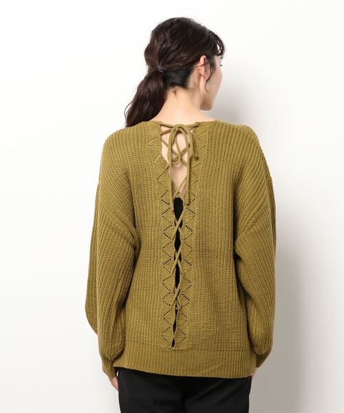 ehka sopo（エヘカソポ）の「バックレースアップニット（ニット/セーター・レディース・グリーン/オフホワイト/ブラック/ラベンダー・ﾌﾘ-）」の14枚目の写真