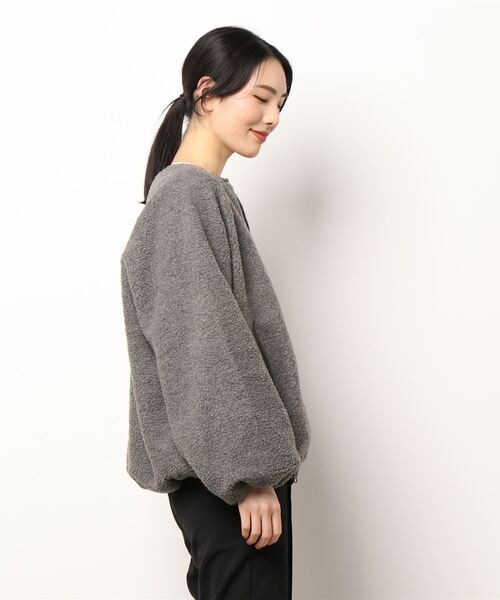 チチカカ（チチカカ）の「ボアジャケット（ノーカラージャケット・レディース・グレー/オフホワイト・FREE）」の6枚目の写真