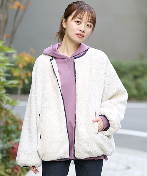 チチカカ（チチカカ）の「ボアジャケット（ノーカラージャケット・レディース・グレー/オフホワイト・FREE）」の13枚目の写真