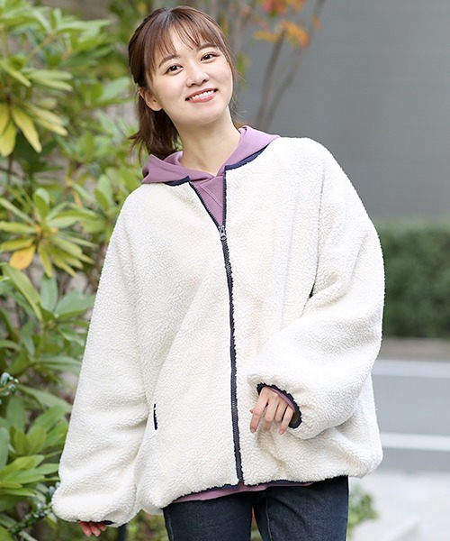 チチカカ（チチカカ）の「ボアジャケット（ノーカラージャケット・レディース・グレー/オフホワイト・FREE）」の14枚目の写真