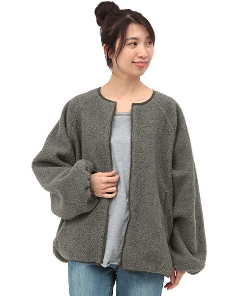 チチカカ（チチカカ）の「ボアジャケット（ノーカラージャケット・レディース・グレー/オフホワイト・FREE）」の18枚目の写真