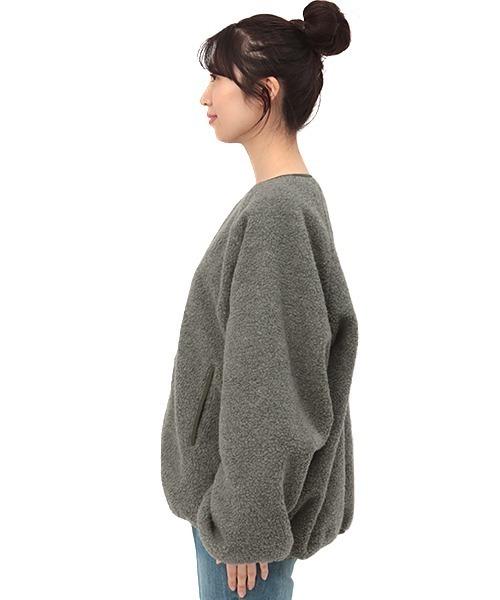 チチカカ（チチカカ）の「ボアジャケット（ノーカラージャケット・レディース・グレー/オフホワイト・FREE）」の19枚目の写真