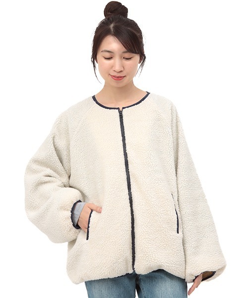 チチカカ（チチカカ）の「ボアジャケット（ノーカラージャケット・レディース・グレー/オフホワイト・FREE）」の16枚目の写真