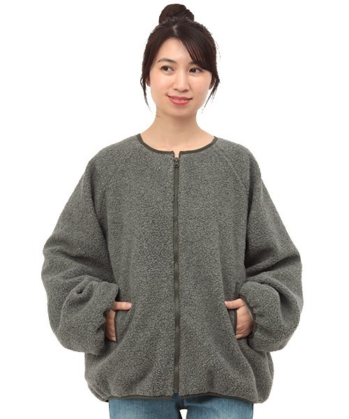 チチカカ（チチカカ）の「ボアジャケット（ノーカラージャケット・レディース・グレー/オフホワイト・FREE）」の17枚目の写真