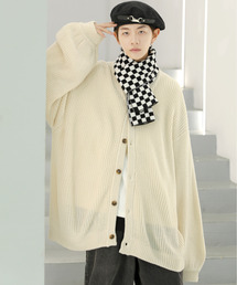 【neos -addictive design-】ルーズシルエット バルーンスリーブ 畦編み ニット カーディガン