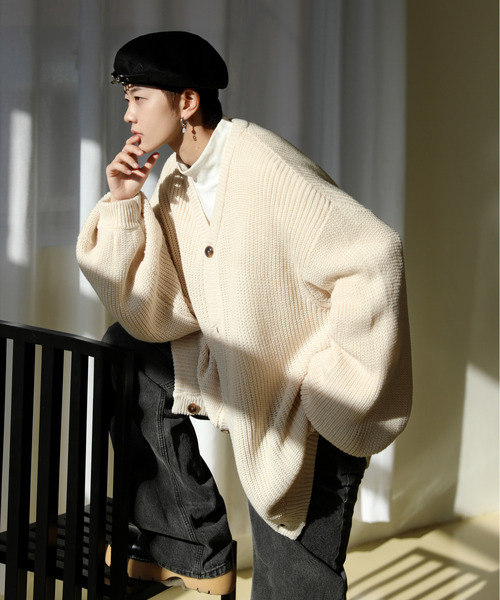 neos（ネオス）の「【neos -addictive design-】ルーズシルエット バルーンスリーブ 畦編み ニット カーディガン（カーディガン/ボレロ・メンズ・ホワイト/チャコールグレー/ブラウン/ブルーグレー・MEDIUM/LARGE）」の13枚目の写真