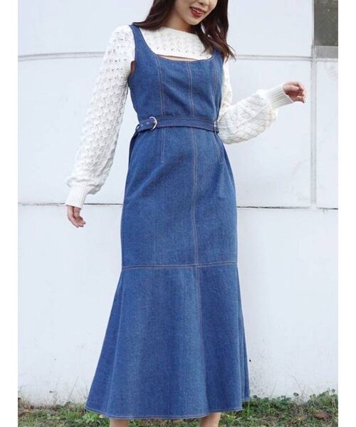 MERCURYDUO（マーキュリーデュオ）の「バックプリーツデニムキャミジャンスカ（ワンピース・レディース・インディゴブルー/アイボリー/ラベンダー・MEDIUM/SMALL）」の18枚目の写真