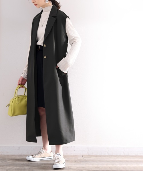 classicalelf（クラシカルエルフ）の「ハンサム派必見。ノースリーブロングトレンチコート（トレンチコート・レディース・ブラック/ベージュ/グレイッシュベージュ・MEDIUM/LARGE/X-LARGE）」の10枚目の写真