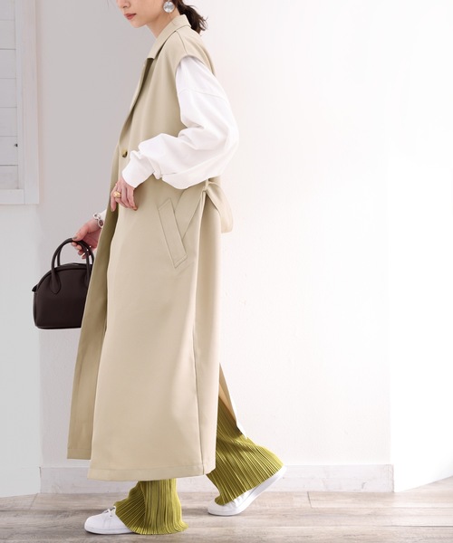 classicalelf（クラシカルエルフ）の「ハンサム派必見。ノースリーブロングトレンチコート（トレンチコート・レディース・ブラック/ベージュ/グレイッシュベージュ・MEDIUM/LARGE/X-LARGE）」の4枚目の写真