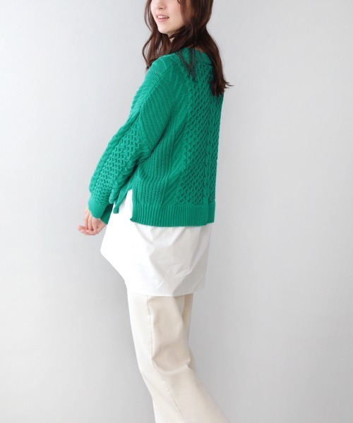 Bou Jeloud（ブージュルード）の「布帛ドッキングケーブルニットチュニック（ニット/セーター・レディース・チャコールグレー/オフホワイト/イエロー/グリーン・FREE）」の11枚目の写真