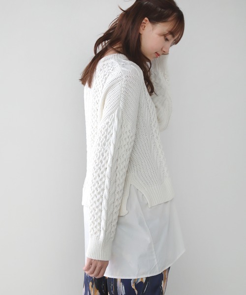 Bou Jeloud（ブージュルード）の「布帛ドッキングケーブルニットチュニック（ニット/セーター・レディース・チャコールグレー/オフホワイト/イエロー/グリーン・FREE）」の21枚目の写真