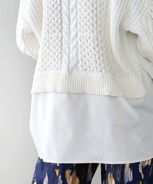 Bou Jeloud（ブージュルード）の「布帛ドッキングケーブルニットチュニック（ニット/セーター・レディース・チャコールグレー/オフホワイト/イエロー/グリーン・FREE）」の16枚目の写真
