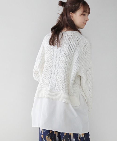 Bou Jeloud（ブージュルード）の「布帛ドッキングケーブルニットチュニック（ニット/セーター・レディース・チャコールグレー/オフホワイト/イエロー/グリーン・FREE）」の13枚目の写真