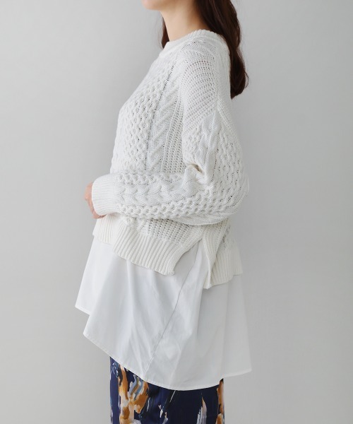 Bou Jeloud（ブージュルード）の「布帛ドッキングケーブルニットチュニック（ニット/セーター・レディース・チャコールグレー/オフホワイト/イエロー/グリーン・FREE）」の19枚目の写真