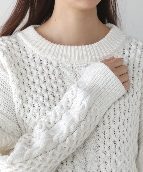 Bou Jeloud（ブージュルード）の「布帛ドッキングケーブルニットチュニック（ニット/セーター・レディース・チャコールグレー/オフホワイト/イエロー/グリーン・FREE）」の22枚目の写真