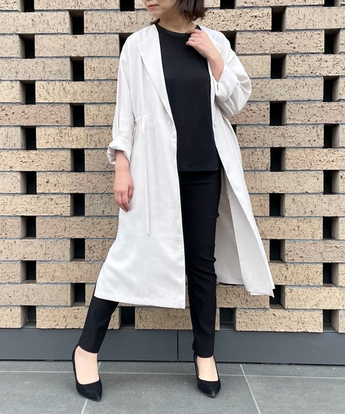 COMME CA ISM(コムサイズム)の「★TVドラマ着用商品★ 【2WAY】ノーカラーコート チュニックワンピース(ノーカラーコート・レディース・ネイビー/グレイッシュベージュ・MEDIUM/LARGE)」の3枚目の写真