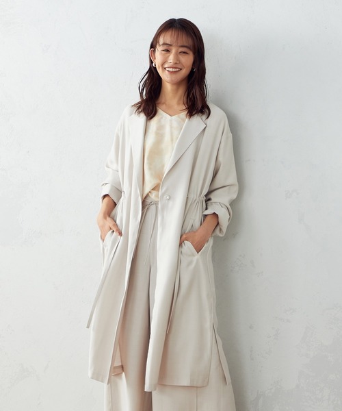 COMME CA ISM(コムサイズム)の「★TVドラマ着用商品★ 【2WAY】ノーカラーコート チュニックワンピース(ノーカラーコート・レディース・ネイビー/グレイッシュベージュ・MEDIUM/LARGE)」の4枚目の写真