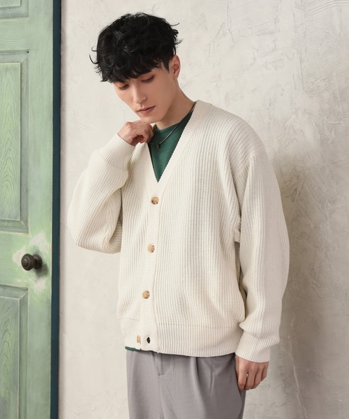 TopIsm（トップイズム）の「ハイバルキー 片畦 ワイドカーディガン（カーディガン/ボレロ・メンズ・ホワイト/チャコールグレー/ライトグレー/ブラック/ダークブラウン/ネイビー/サックスブルー/グリーン/グレイッシュベージュ・LL/M/L）」の2枚目の写真