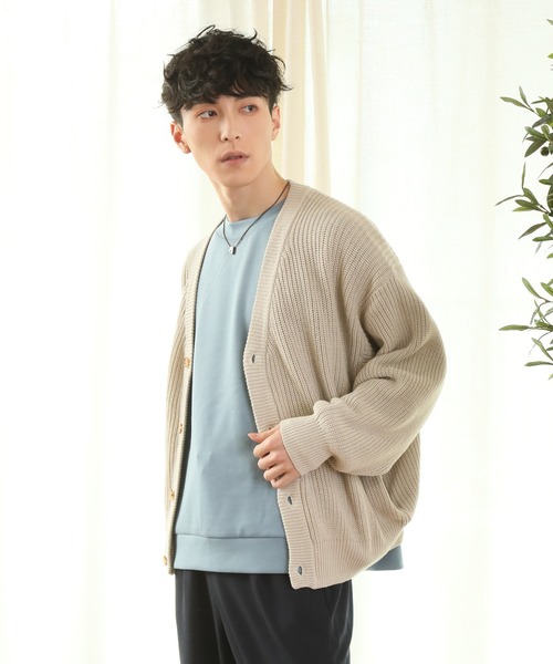 TopIsm（トップイズム）の「ハイバルキー 片畦 ワイドカーディガン（カーディガン/ボレロ・メンズ・ホワイト/チャコールグレー/ライトグレー/ブラック/ダークブラウン/ネイビー/サックスブルー/グリーン/グレイッシュベージュ・LL/M/L）」の7枚目の写真