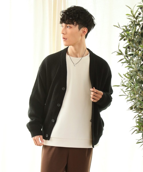 TopIsm（トップイズム）の「ハイバルキー 片畦 ワイドカーディガン（カーディガン/ボレロ・メンズ・ホワイト/チャコールグレー/ライトグレー/ブラック/ダークブラウン/ネイビー/サックスブルー/グリーン/グレイッシュベージュ・LL/M/L）」の3枚目の写真