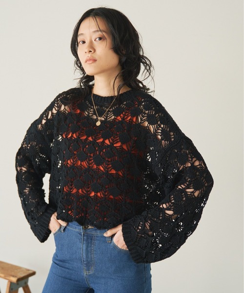 ANGIE（アンジー）の「透かし編み2WAYショートニットカーディガン（カーディガン/ボレロ・レディース・グリーン/アイボリー/ブルー/ブラック/ライム・FREE）」の20枚目の写真