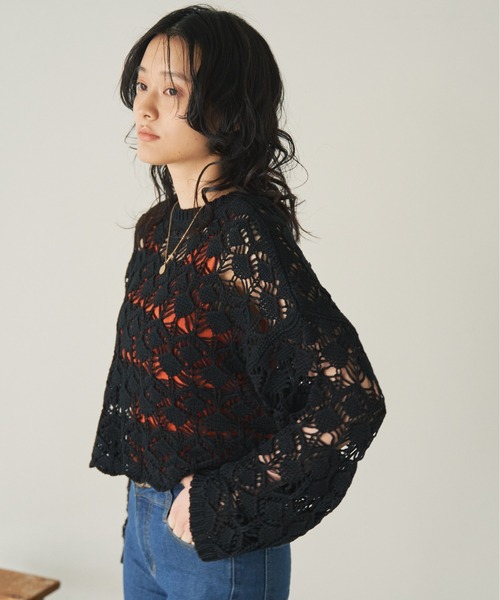 ANGIE（アンジー）の「透かし編み2WAYショートニットカーディガン（カーディガン/ボレロ・レディース・グリーン/アイボリー/ブルー/ブラック/ライム・FREE）」の12枚目の写真