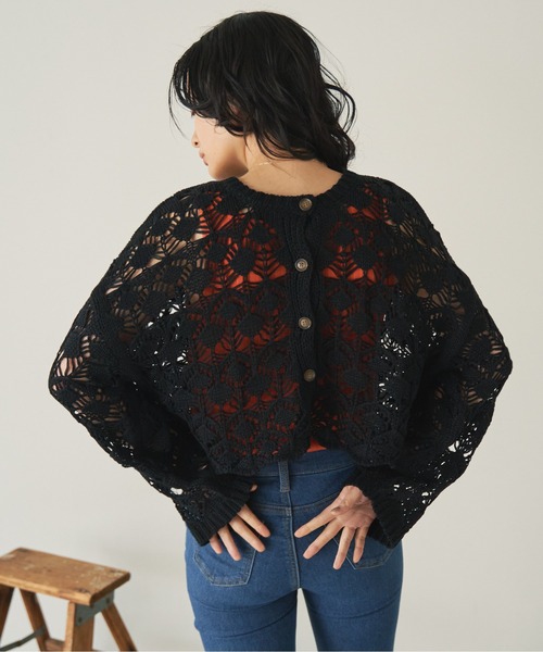 ANGIE（アンジー）の「透かし編み2WAYショートニットカーディガン（カーディガン/ボレロ・レディース・グリーン/アイボリー/ブルー/ブラック/ライム・FREE）」の16枚目の写真