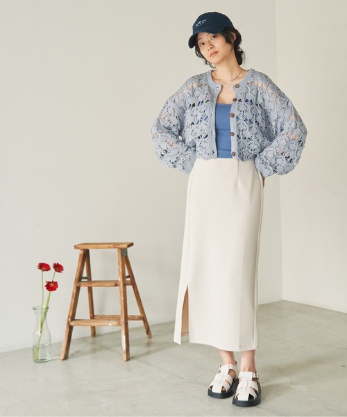 ANGIE（アンジー）の「透かし編み2WAYショートニットカーディガン（カーディガン/ボレロ・レディース・グリーン/アイボリー/ブルー/ブラック/ライム・FREE）」の10枚目の写真