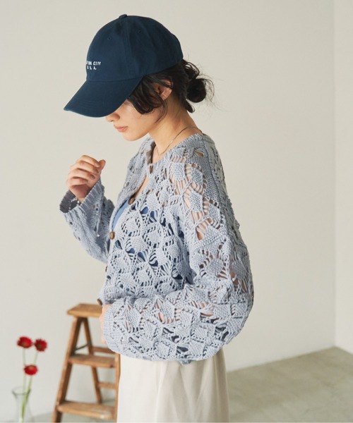 ANGIE（アンジー）の「透かし編み2WAYショートニットカーディガン（カーディガン/ボレロ・レディース・グリーン/アイボリー/ブルー/ブラック/ライム・FREE）」の17枚目の写真