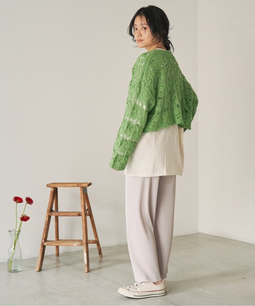 ANGIE（アンジー）の「透かし編み2WAYショートニットカーディガン（カーディガン/ボレロ・レディース・グリーン/アイボリー/ブルー/ブラック/ライム・FREE）」の18枚目の写真