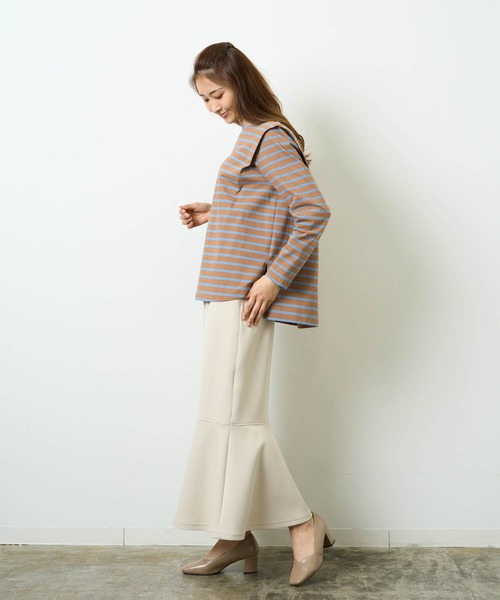 HERENCIA(ヘレンチア)の「ショルダー タック デザイン ボーダー ロングスリーブ(Tシャツ/カットソー・レディース・ホワイト×ピンク/ホワイト×ブルー/ブラック×ホワイト/ホワイト×ブラック/ブラウン系その他・MEDIUM)」の7枚目の写真
