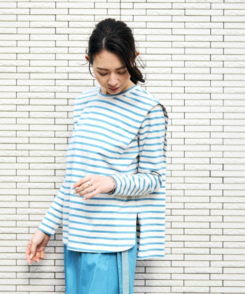 HERENCIA(ヘレンチア)の「ショルダー タック デザイン ボーダー ロングスリーブ(Tシャツ/カットソー・レディース・ホワイト×ピンク/ホワイト×ブルー/ブラック×ホワイト/ホワイト×ブラック/ブラウン系その他・MEDIUM)」の15枚目の写真