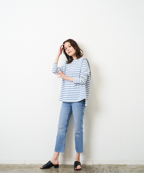 HERENCIA(ヘレンチア)の「ショルダー タック デザイン ボーダー ロングスリーブ(Tシャツ/カットソー・レディース・ホワイト×ピンク/ホワイト×ブルー/ブラック×ホワイト/ホワイト×ブラック/ブラウン系その他・MEDIUM)」の21枚目の写真