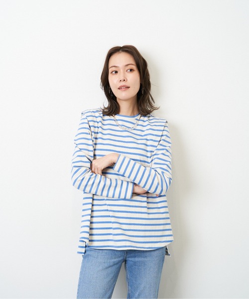 HERENCIA(ヘレンチア)の「ショルダー タック デザイン ボーダー ロングスリーブ(Tシャツ/カットソー・レディース・ホワイト×ピンク/ホワイト×ブルー/ブラック×ホワイト/ホワイト×ブラック/ブラウン系その他・MEDIUM)」の16枚目の写真