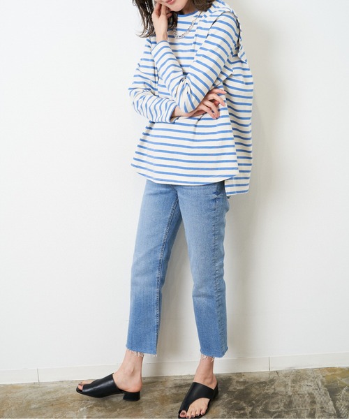 HERENCIA(ヘレンチア)の「ショルダー タック デザイン ボーダー ロングスリーブ(Tシャツ/カットソー・レディース・ホワイト×ピンク/ホワイト×ブルー/ブラック×ホワイト/ホワイト×ブラック/ブラウン系その他・MEDIUM)」の22枚目の写真