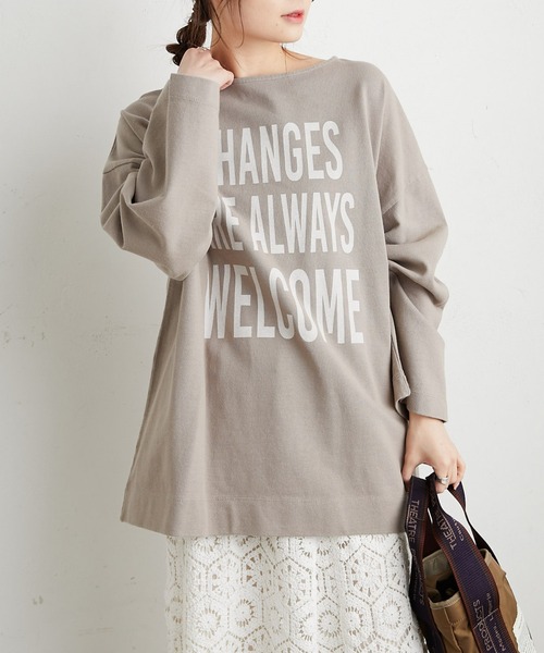 PUAL CE CIN（ピュアルセシン）の「ビッグロゴプリント ロングスリーブ（Tシャツ/カットソー・レディース・ホワイト系1/ホワイト系2/ベージュ/サックスブルー・FREE）」の4枚目の写真