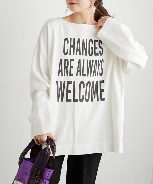 PUAL CE CIN（ピュアルセシン）の「ビッグロゴプリント ロングスリーブ（Tシャツ/カットソー・レディース・ホワイト系1/ホワイト系2/ベージュ/サックスブルー・FREE）」の13枚目の写真