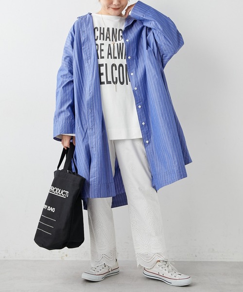 PUAL CE CIN（ピュアルセシン）の「ビッグロゴプリント ロングスリーブ（Tシャツ/カットソー・レディース・ホワイト系1/ホワイト系2/ベージュ/サックスブルー・FREE）」の22枚目の写真