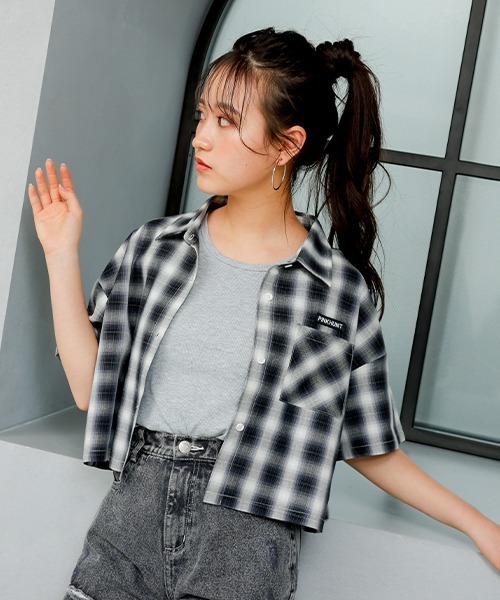 PINKHUNT（ピンクハント）の「PINKHUNT ピンクハント cタンク付き ショート丈 シャツ 6856K（シャツ/ブラウス・キッズ・ブラック/ブルー・120cm/130cm/140cm/150cm/160cm）」の9枚目の写真