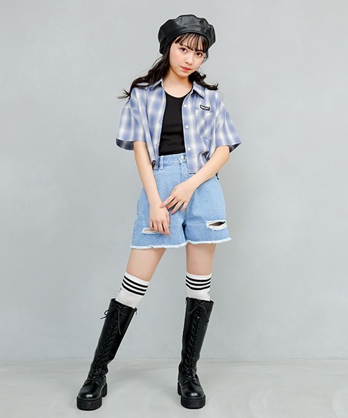 PINKHUNT（ピンクハント）の「PINKHUNT ピンクハント cタンク付き ショート丈 シャツ 6856K（シャツ/ブラウス・キッズ・ブラック/ブルー・120cm/130cm/140cm/150cm/160cm）」の8枚目の写真