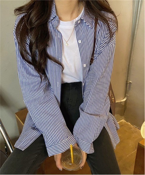ibeul_(イベール)の「先染めストライプ ビッグシャツ(シャツ/ブラウス・レディース・ブルー・FREE)」の12枚目の写真