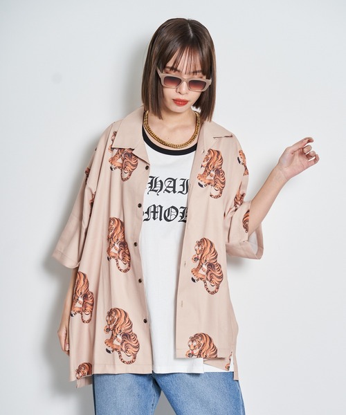 GALLIS ADDICTION(ガリスアディクション)の「GA TIGER O・C SHIRT/虎柄 オープンカラー半袖シャツ(シャツ/ブラウス・メンズ・ブラック/ベージュ・FREE)」の2枚目の写真
