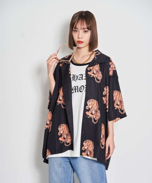 GALLIS ADDICTION(ガリスアディクション)の「GA TIGER O・C SHIRT/虎柄 オープンカラー半袖シャツ(シャツ/ブラウス・メンズ・ブラック/ベージュ・FREE)」の8枚目の写真