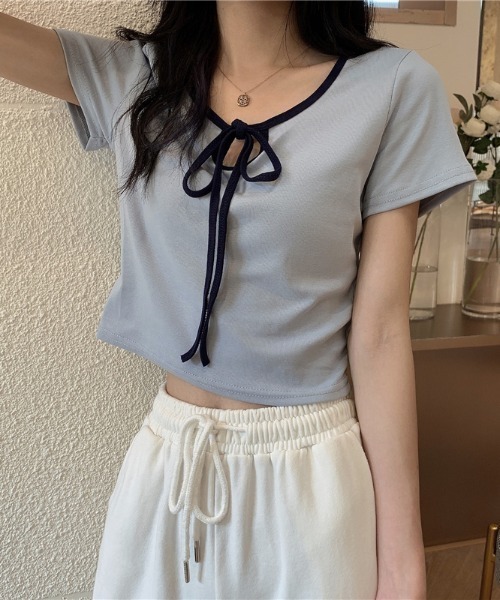 almo（アルモ）の「2WAYストラップネック MINI Tシャツ(TS)（Tシャツ/カットソー・レディース・イエロー/チャコールグレー/ピンク/ブルー・FREE）」の3枚目の写真