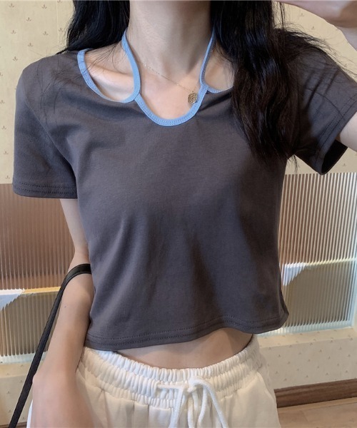 almo（アルモ）の「2WAYストラップネック MINI Tシャツ(TS)（Tシャツ/カットソー・レディース・イエロー/チャコールグレー/ピンク/ブルー・FREE）」の13枚目の写真