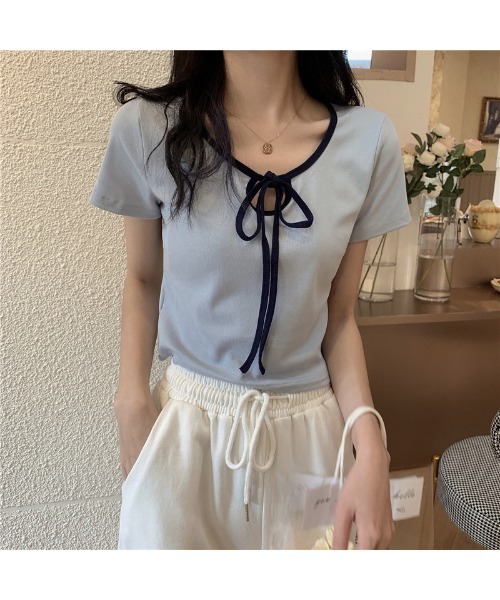 almo（アルモ）の「2WAYストラップネック MINI Tシャツ(TS)（Tシャツ/カットソー・レディース・イエロー/チャコールグレー/ピンク/ブルー・FREE）」の5枚目の写真