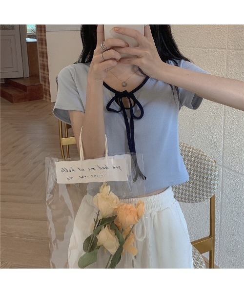 almo（アルモ）の「2WAYストラップネック MINI Tシャツ(TS)（Tシャツ/カットソー・レディース・イエロー/チャコールグレー/ピンク/ブルー・FREE）」の11枚目の写真