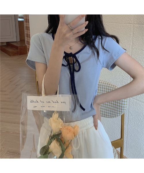 almo（アルモ）の「2WAYストラップネック MINI Tシャツ(TS)（Tシャツ/カットソー・レディース・イエロー/チャコールグレー/ピンク/ブルー・FREE）」の7枚目の写真