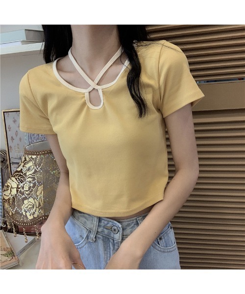 almo（アルモ）の「2WAYストラップネック MINI Tシャツ(TS)（Tシャツ/カットソー・レディース・イエロー/チャコールグレー/ピンク/ブルー・FREE）」の14枚目の写真